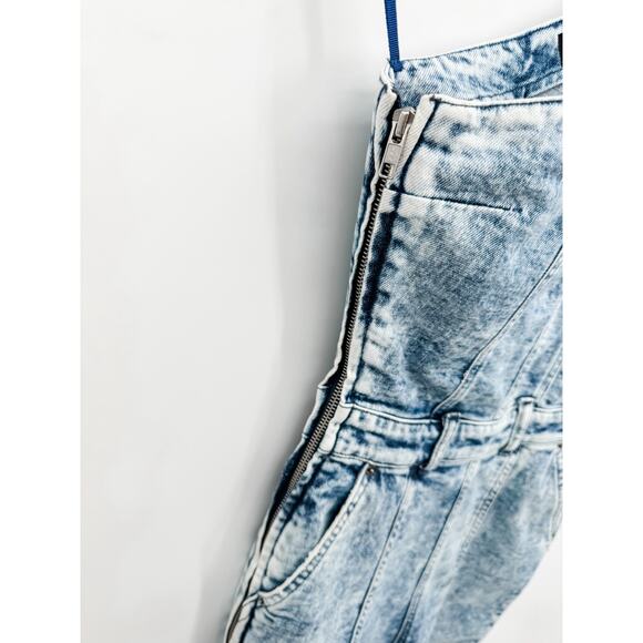 Retrofete Reyna Romper Denim Light Blue Shorts Tie Dye Acid Wash Size Small - Picture 12 of 12